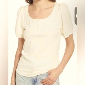 NWT Madewell Ivory Eyelet Sleeve Henley Top Tee XS